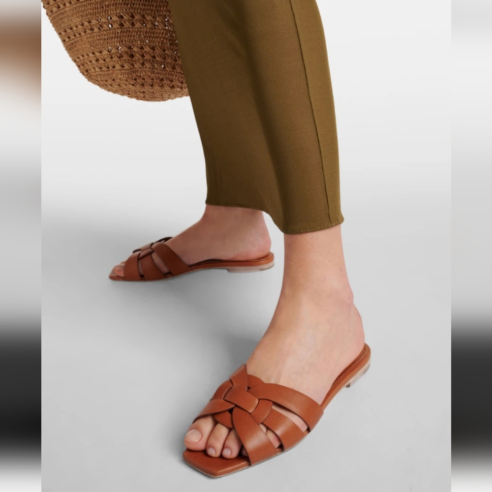 Saint Laurent Tribute Nu Pieds leather slides in brown